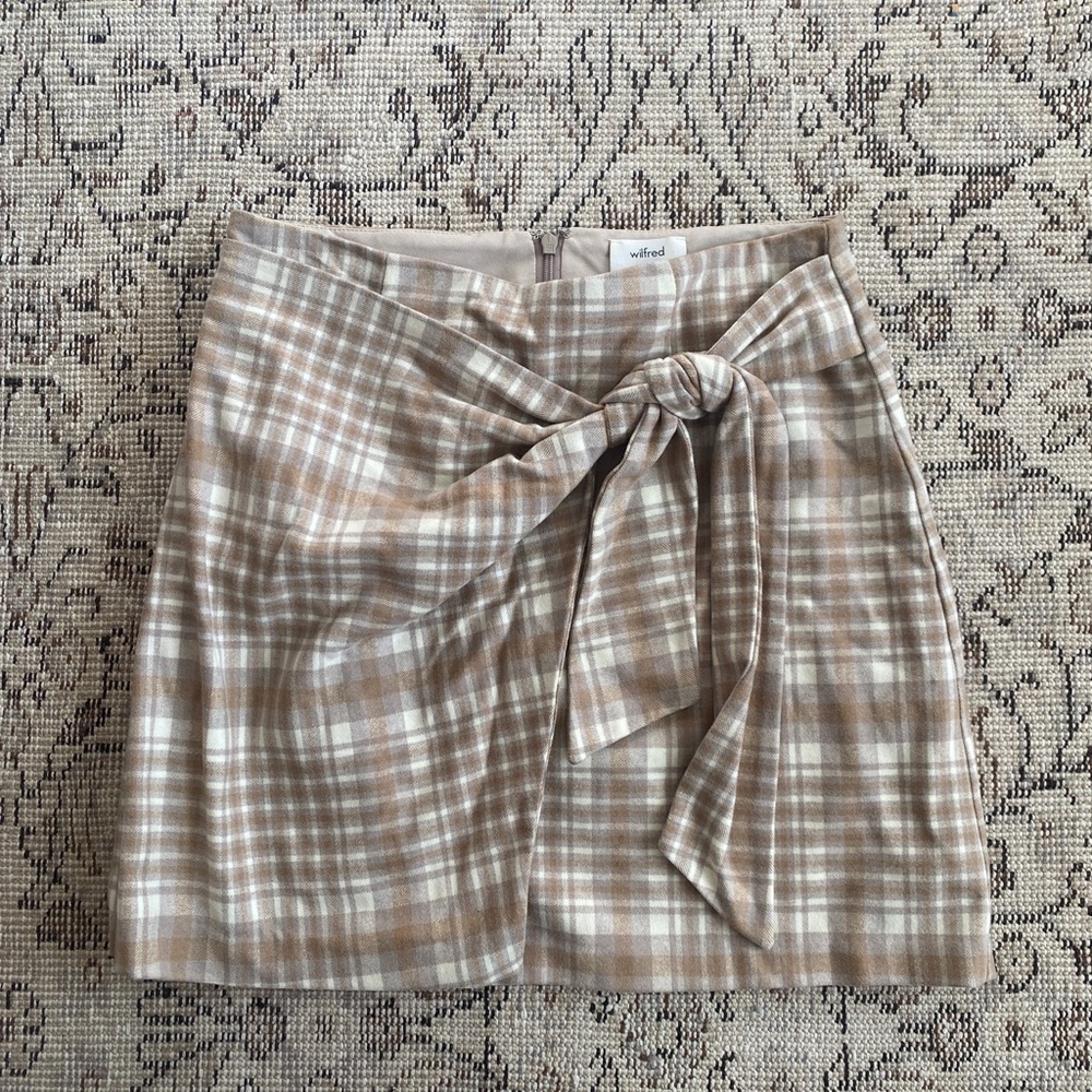 Aritizia Wilfred Plaid Wool Wrap Mini Skirt